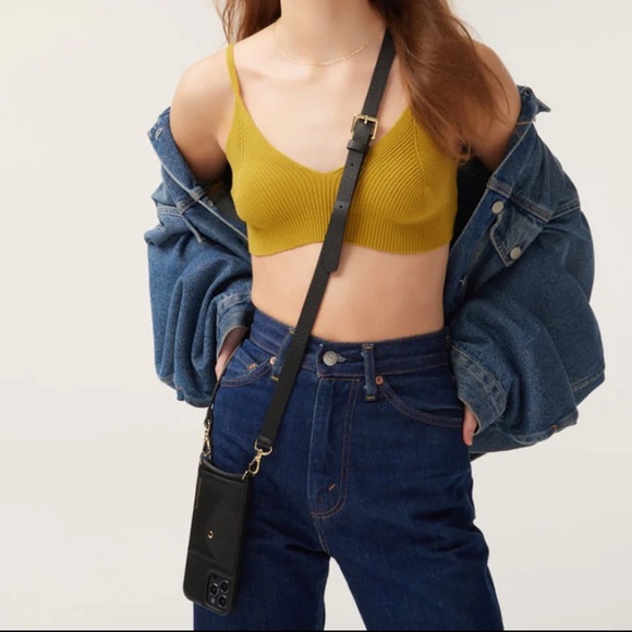 NEW Hailey Side Slit Leather Crossbody Bandolier in Black/Gold (no strap)